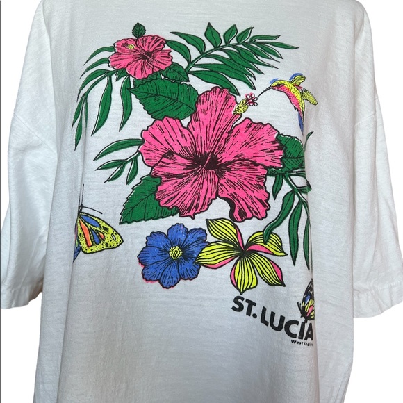 Vintage oversized graphic t shirt single stitch floral Hawaii - Picture 4 of 12